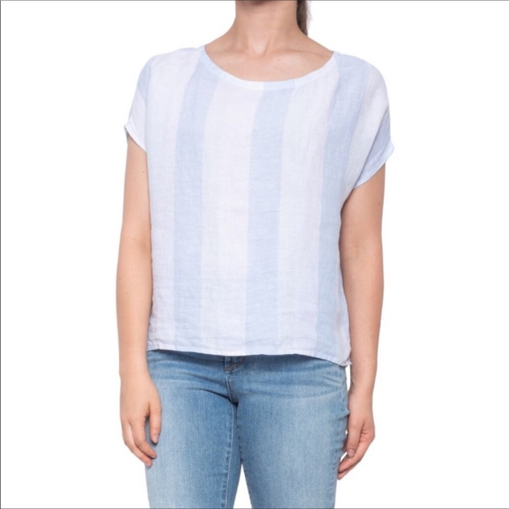 C&C California S blue white linen stripe top